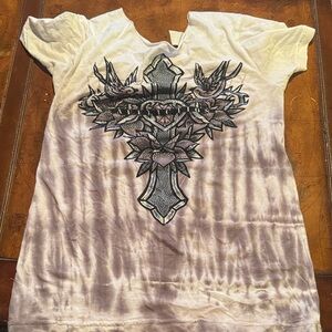 Affliction White and Purple Short Sleeve Tee